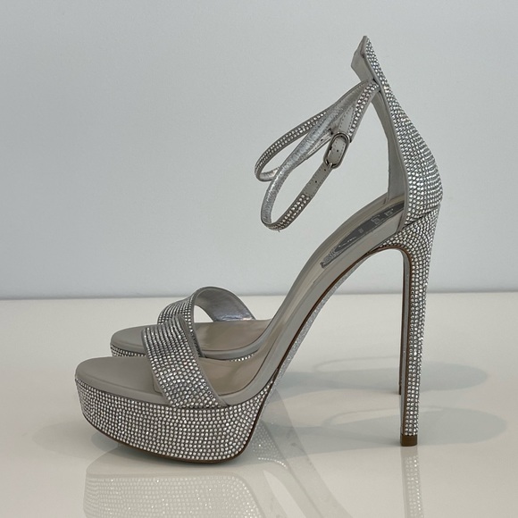 RENE CAOVILLA SILVER CRYSTAL PLATFORM SANDALS SIZE US 7.5 / IT 37.5 NIB! - Picture 6 of 17